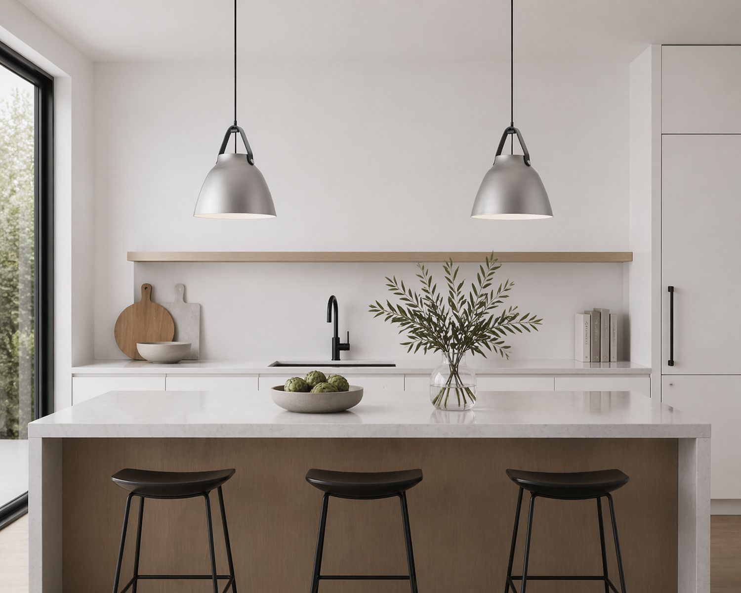 Maxim Nordic 14.25" Leather and Silver Platinum Modern Pendant Light