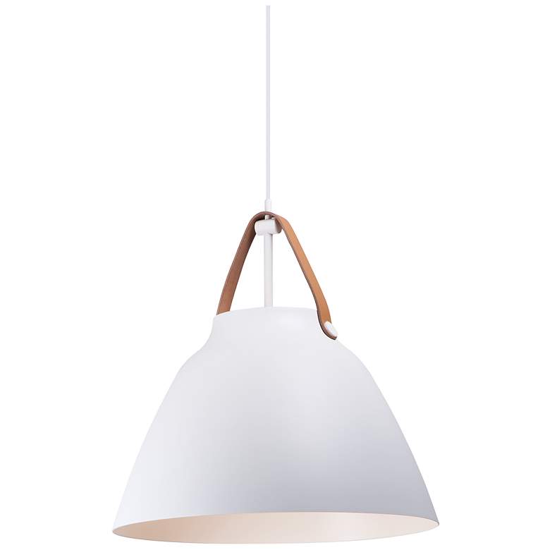 Image 3 Maxim Nordic 19 inch Wide Tan Leather White Metal Modern Pendant Light