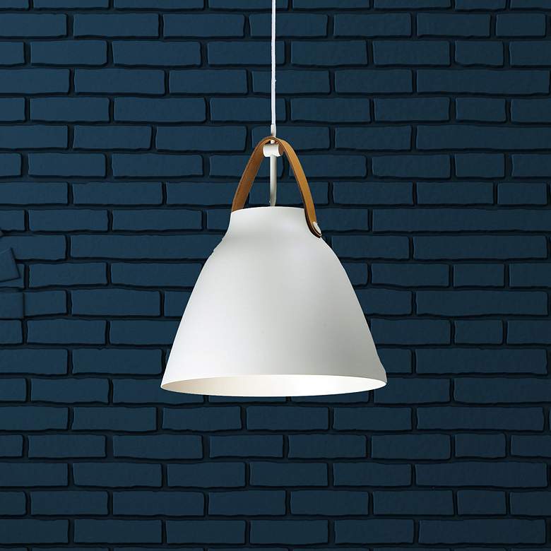 Image 2 Maxim Nordic 19" Wide Tan Leather White Metal Modern Pendant Light