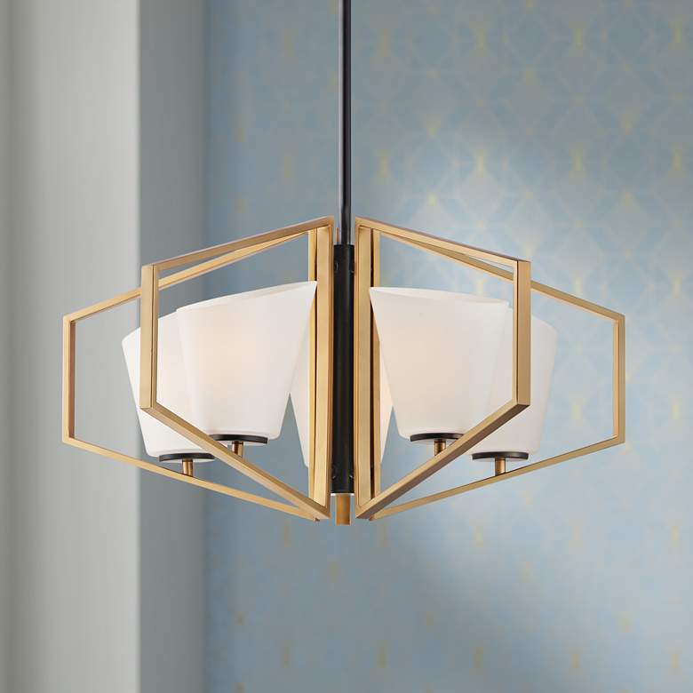 Image 1 Maxim Oblique 30 1/4 inch Wide Gold and Black 5-Light Chandelier