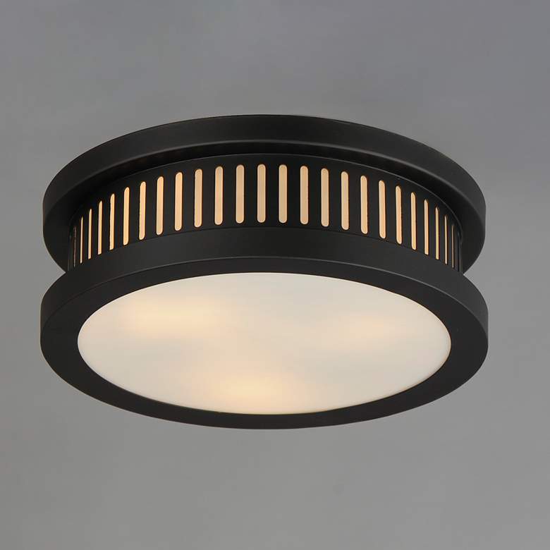 Image 1 Maxim Oxford 12" Wide Black Round Outdoor Ceiling Light