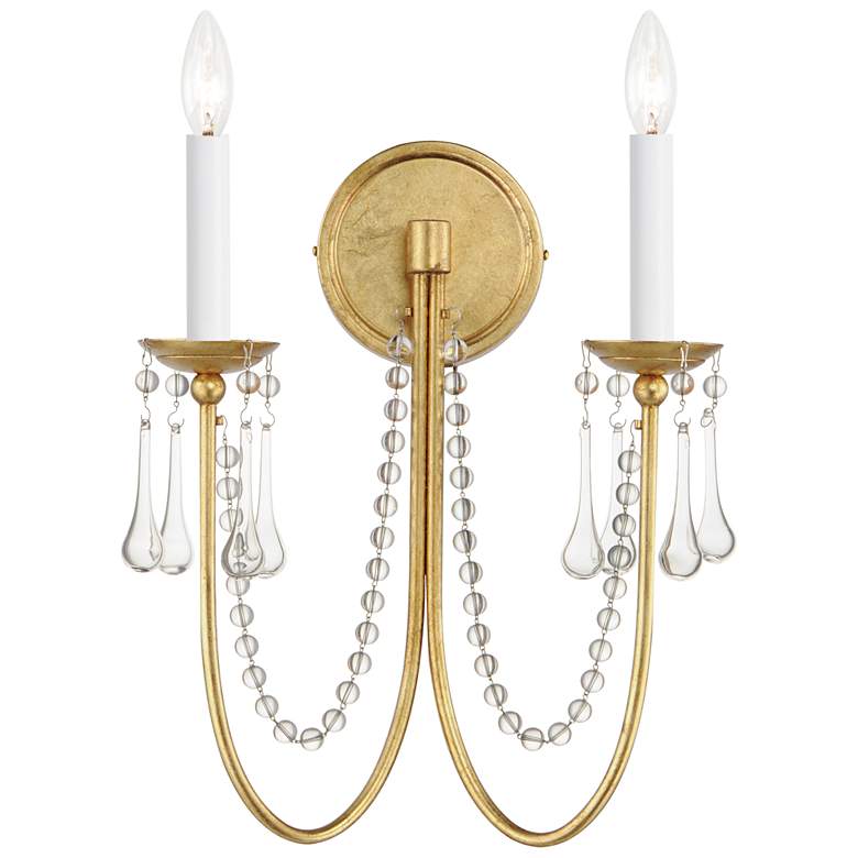 Image 1 Maxim Plumette 16" High Gold Leaf 2-Light Wall Sconce w Crystal