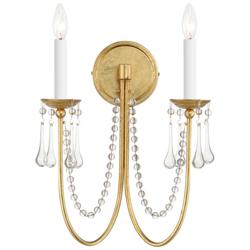 Maxim Plumette 16" High Gold Leaf 2-Light Wall Sconce w Crystal