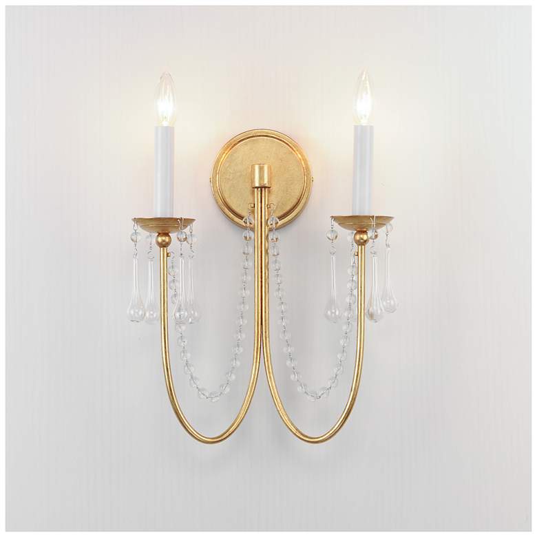 Image 3 Maxim Plumette 16" High Gold Leaf 2-Light Wall Sconce w Crystal more views