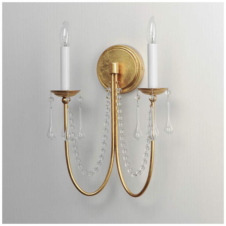 Image 4 Maxim Plumette 16" High Gold Leaf 2-Light Wall Sconce w Crystal more views