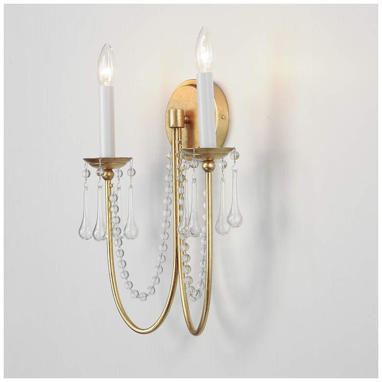 Image 5 Maxim Plumette 16" High Gold Leaf 2-Light Wall Sconce w Crystal more views