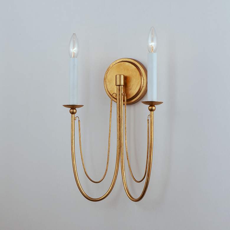Image 1 Maxim Plumette 16" High 2-Light Gold Leaf Candelabra Wall Light Sconce