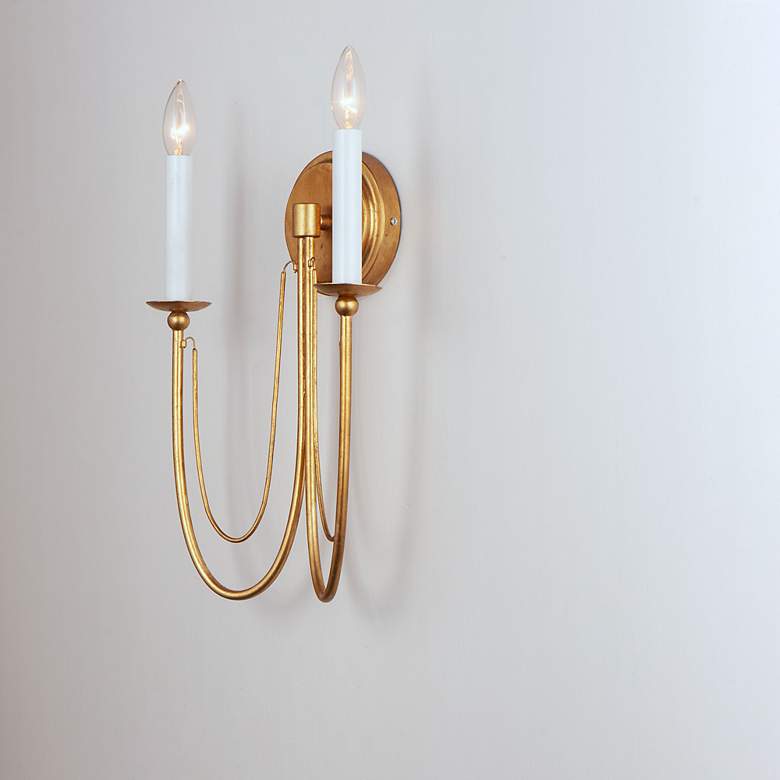 Image 5 Maxim Plumette 16" High 2-Light Gold Leaf Candelabra Wall Light Sconce more views