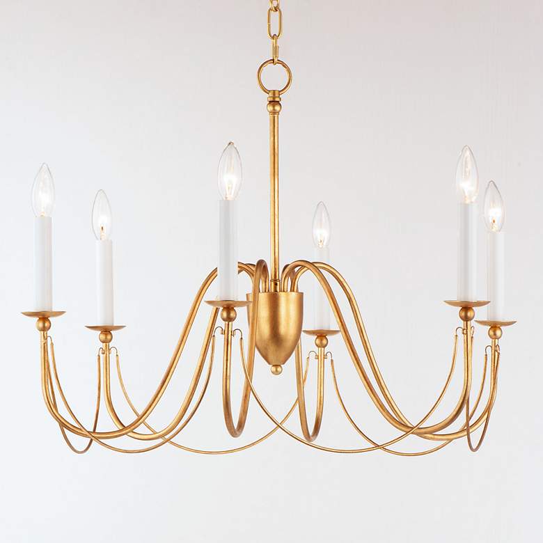Image 1 Maxim Plumette 28" Wide Gold Leaf 6-Light Chandelier