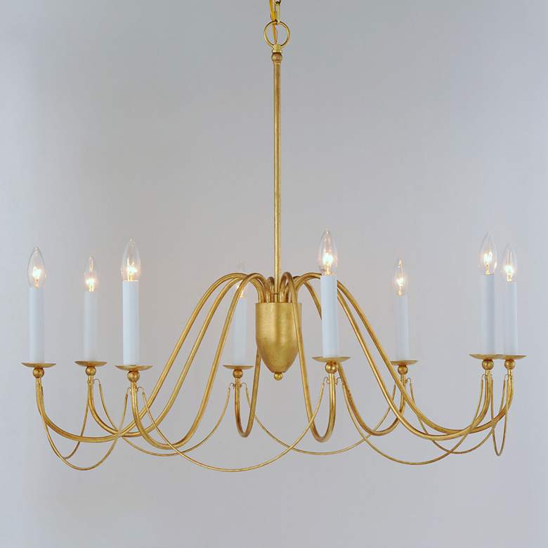 Image 1 Maxim Plumette 36" Wide Gold Leaf 8-Light Candle Chandelier