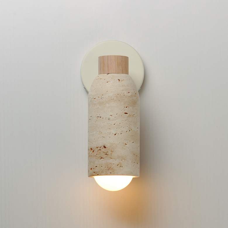 Image 3 Maxim Pompeii 12" High Travertine/Oyster 1-Light Wall Sconce more views