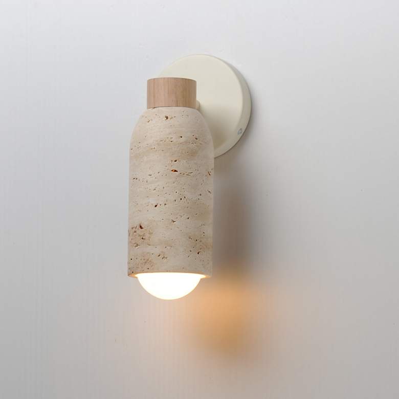 Image 4 Maxim Pompeii 12" High Travertine/Oyster 1-Light Wall Sconce more views
