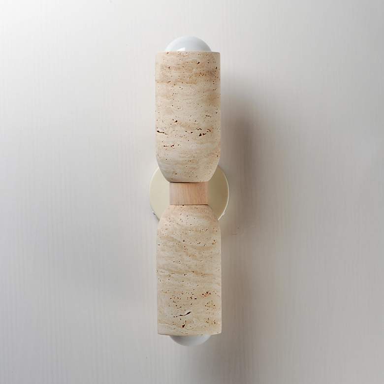 Image 2 Maxim Pompeii 19 1/2" High Travertine/Oyster 2-Light Wall Sconce more views