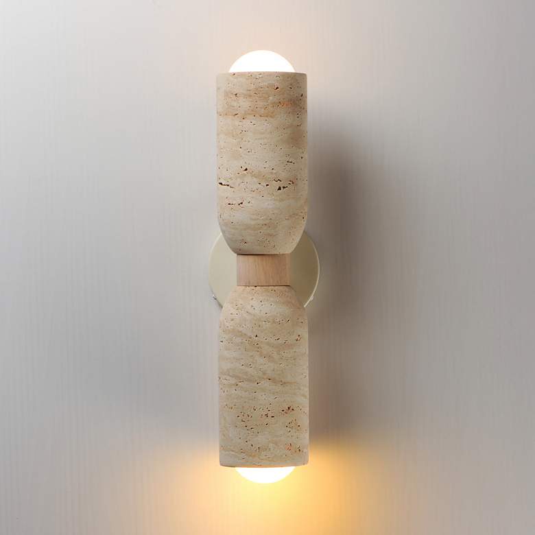 Image 3 Maxim Pompeii 19 1/2" High Travertine/Oyster 2-Light Wall Sconce more views