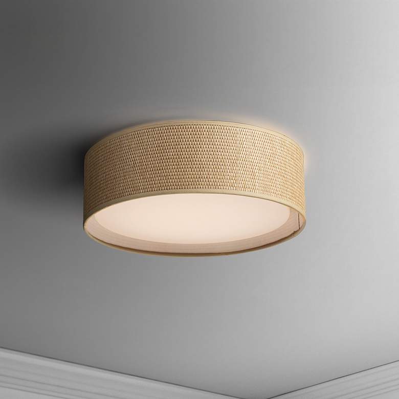 Image 1 Maxim Prime 16" Wide Coastal Modern Grass Cloth Drum LED Ceiling Light