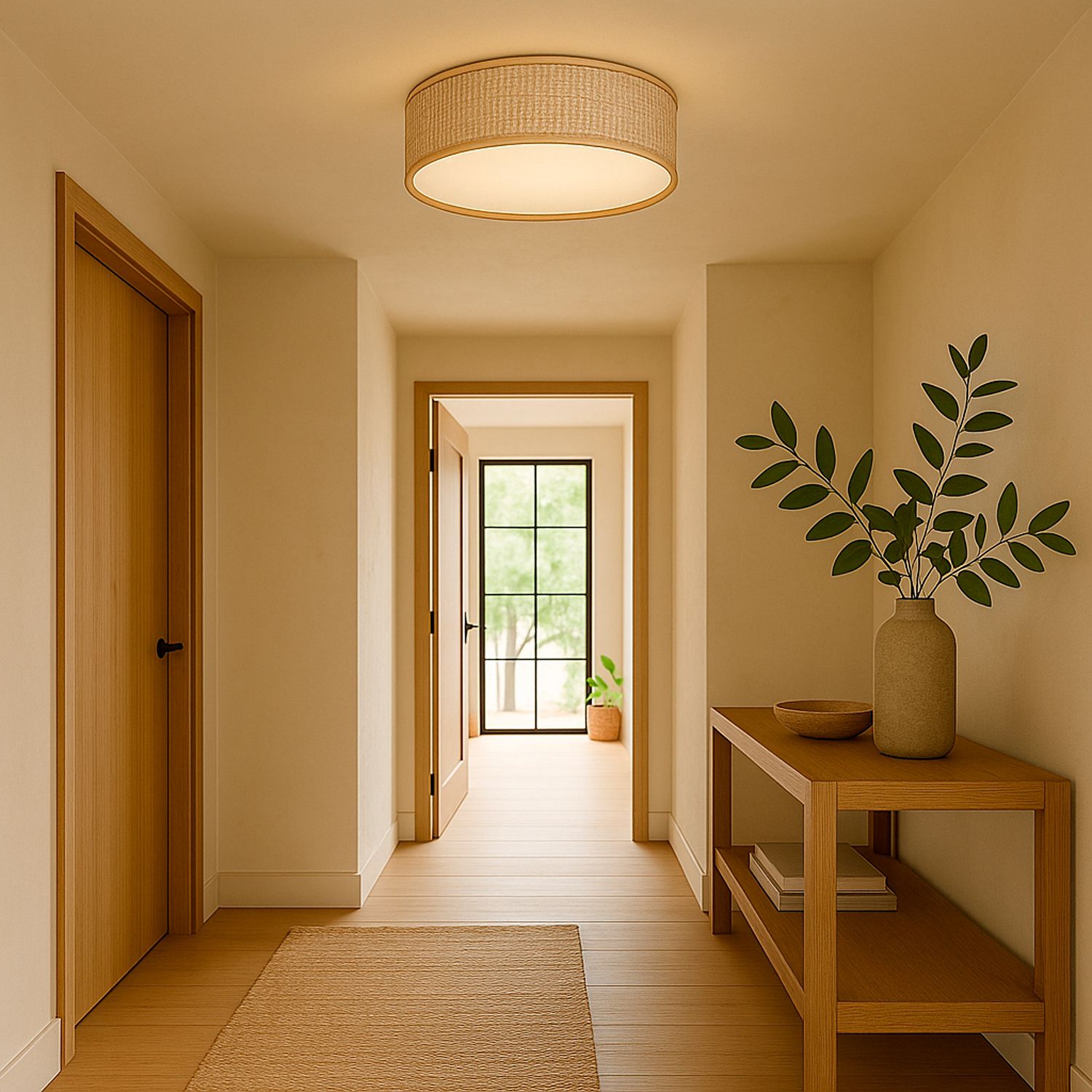 Maxim Prime 16" Wide Coastal Modern Grass Cloth Drum LED Ceiling Light in scene
