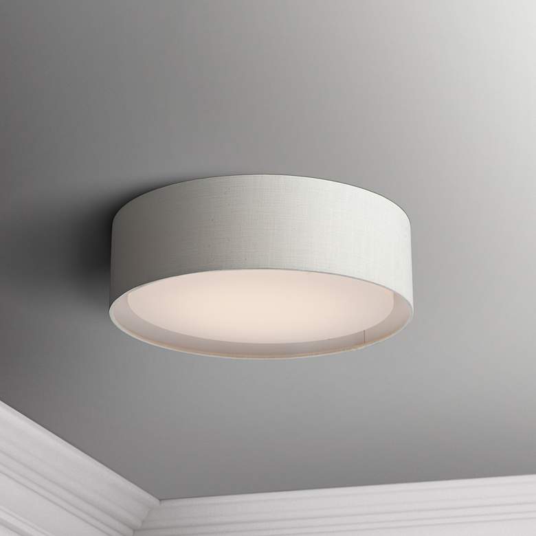 Image 1 Maxim Prime 16" Wide Modern Oatmeal Linen Drum LED Ceiling Light