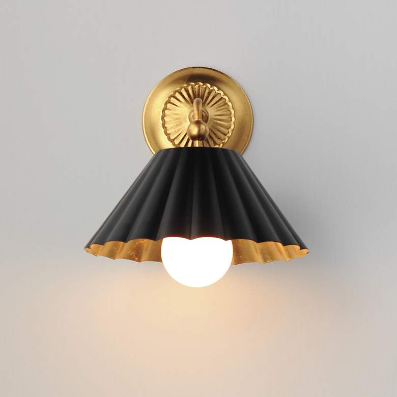 Image 3 Maxim Primrose 11" High Gold Leaf and Black Wall Sconce more views
