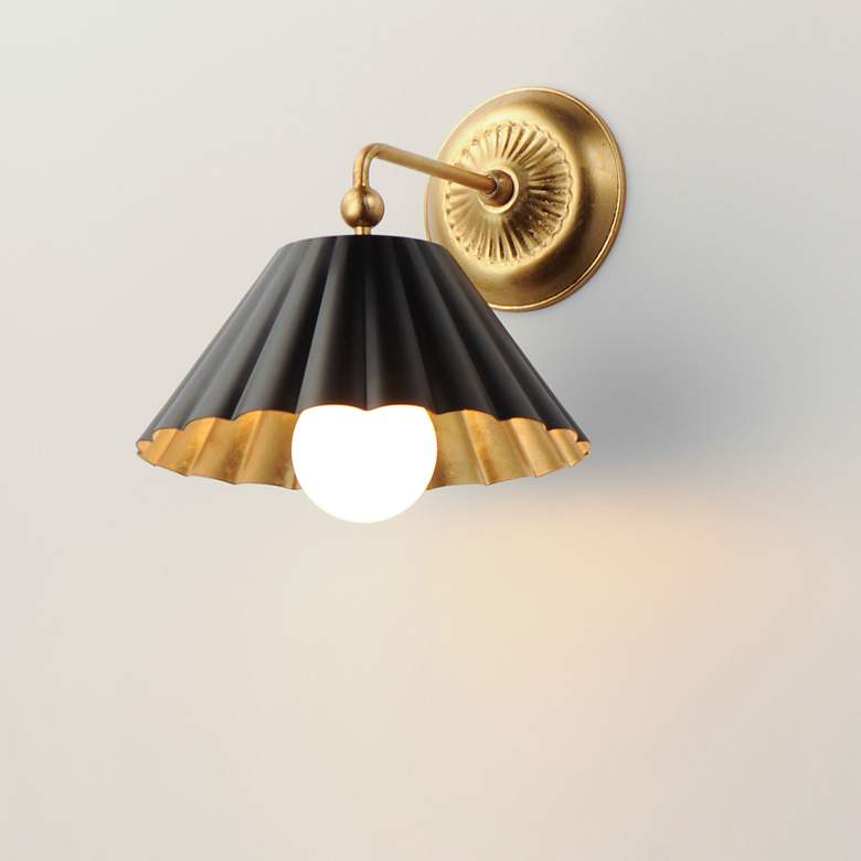 Image 5 Maxim Primrose 11" High Gold Leaf and Black Wall Sconce more views