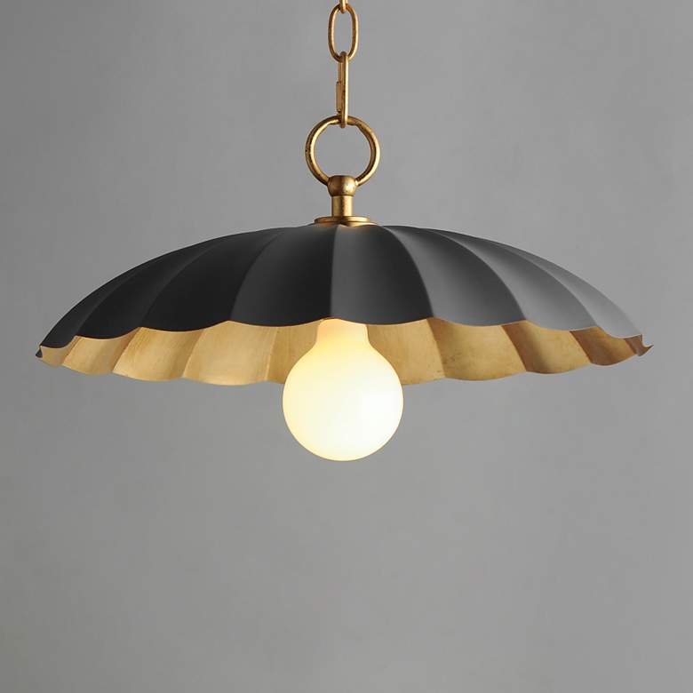 Image 3 Maxim Primrose 16"W Dark Gray and Gold Leaf Pendant Light more views