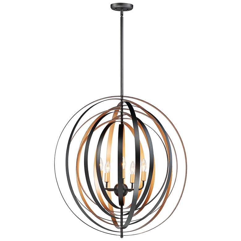 Image 2 Maxim Radial 30 inch Wide Circular Black Gold 5-Light Pendant Light