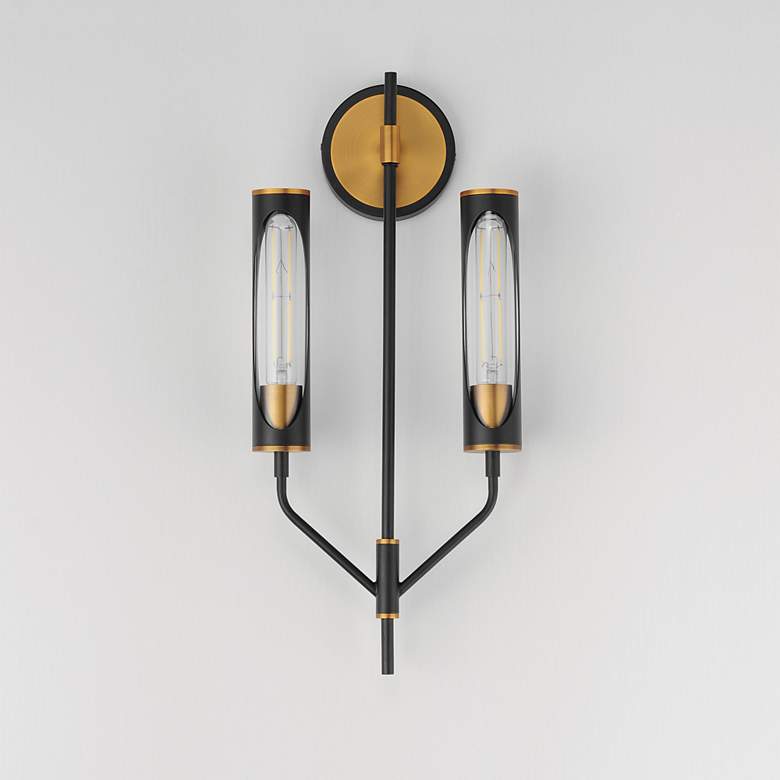 Image 2 Maxim Regent 22 1/2" High Black/Brass 2-Light Wall Sconce more views