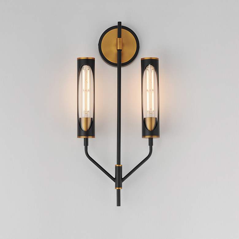 Image 3 Maxim Regent 22 1/2" High Black/Brass 2-Light Wall Sconce more views