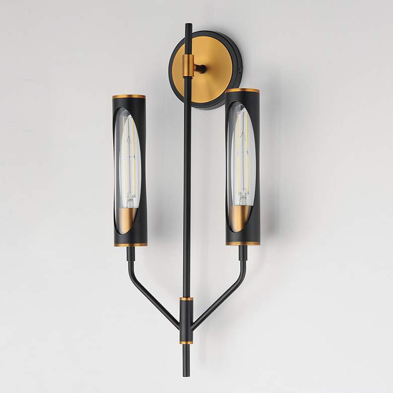 Image 4 Maxim Regent 22 1/2" High Black/Brass 2-Light Wall Sconce more views