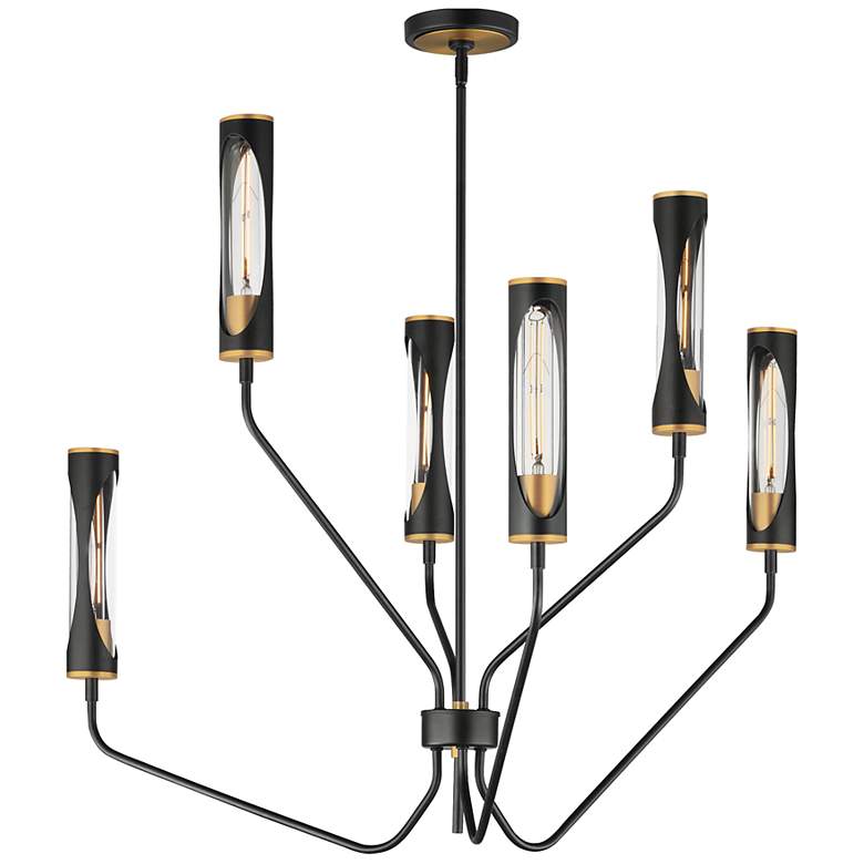 Image 1 Maxim Regent 36" Wide Black/Antique Brass 6-Light Pendant