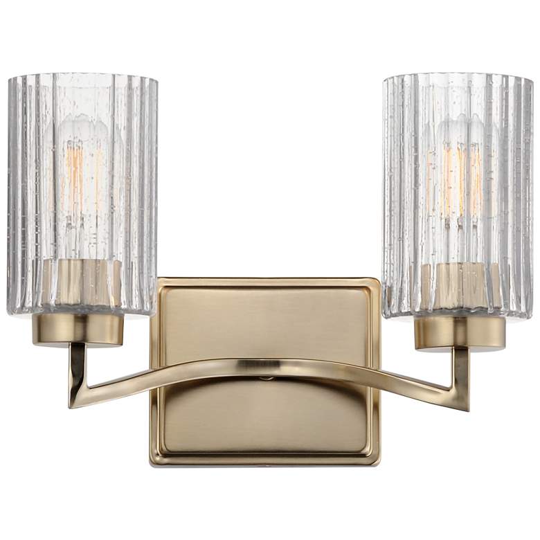 Image 1 Maxim Rigata 13 3/4" Wide Satin Champagne 2-Light Wall Sconce