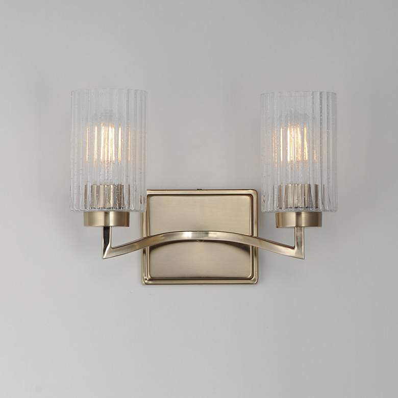 Image 3 Maxim Rigata 13 3/4" Wide Satin Champagne 2-Light Wall Sconce more views