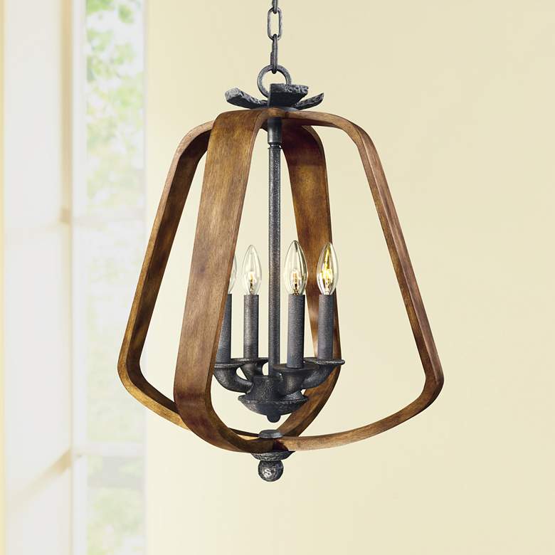 Image 1 Maxim Road House 19 inch Wide Barn Wood/Iron Ore Pendant Light