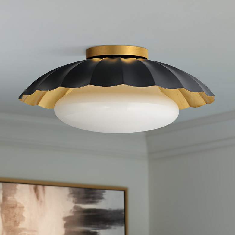 Image 1 Maxim Rogue 16" Wide Black and Gold Leaf Ceiling Light