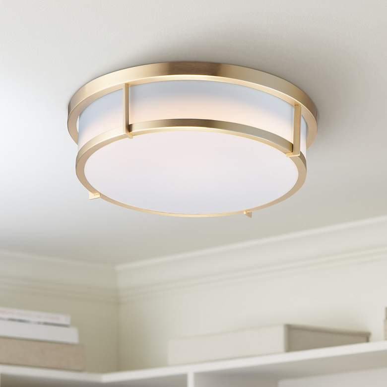 Image 1 Maxim Rogue 17" Wide Modern White and Satin Brass LED Ceiling Light