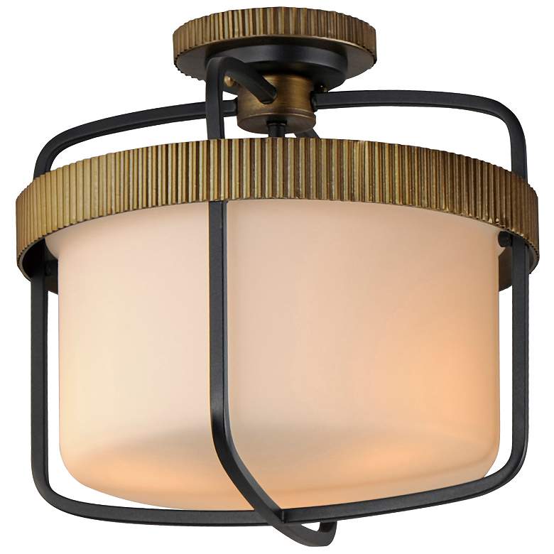 Image 1 Maxim Ruffles 13 3/4"W Black and Antique Brass Ceiling Light