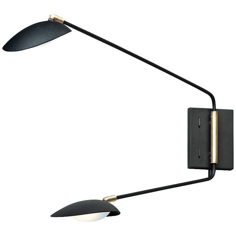 Image 1 Maxim Scan 19 3/4" Modern Black Swing Arm Plug-In LED Wall Lamp