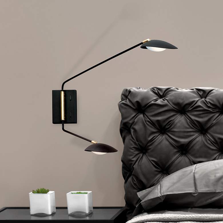 Image 1 Maxim Scan 19 3/4" Modern Black Swing Arm Plug-In LED Wall Lamp