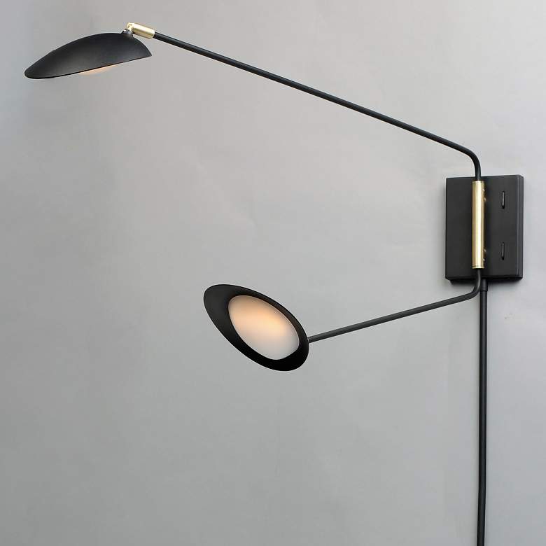 Image 2 Maxim Scan 19 3/4" Modern Black Swing Arm Plug-In LED Wall Lamp more views
