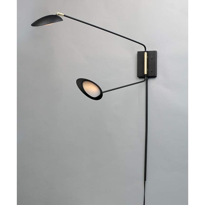 Image 2 Maxim Scan 19 3/4 inch Modern Black Swing Arm Plug-In LED Wall Lamp more views