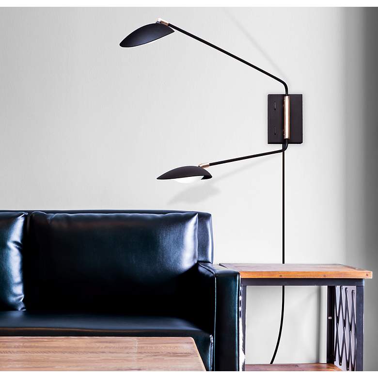 Image 7 Maxim Scan 19 3/4" Modern Black Swing Arm Plug-In LED Wall Lamp more views