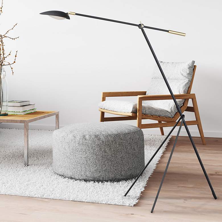 Image 1 Maxim Scan 60 1/2" Black and Satin Brass LED Modern Tripod Floor Lamp