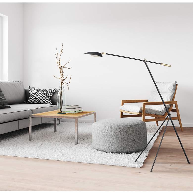 Image 7 Maxim Scan 60 1/2" Black and Satin Brass LED Modern Tripod Floor Lamp more views