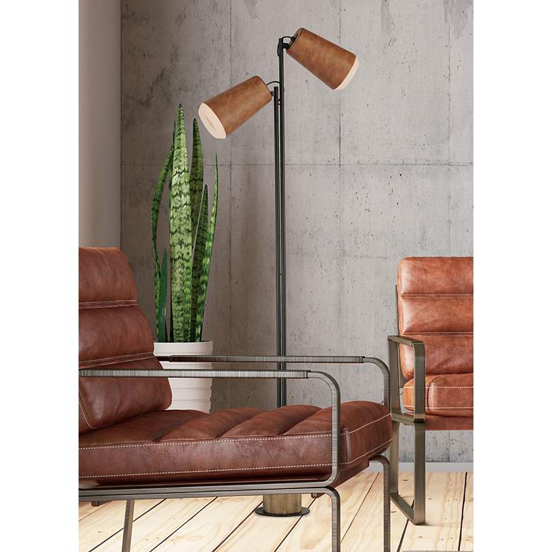 Image 1 Maxim Scout Black and Leather 2-Light LED Floor Lamp