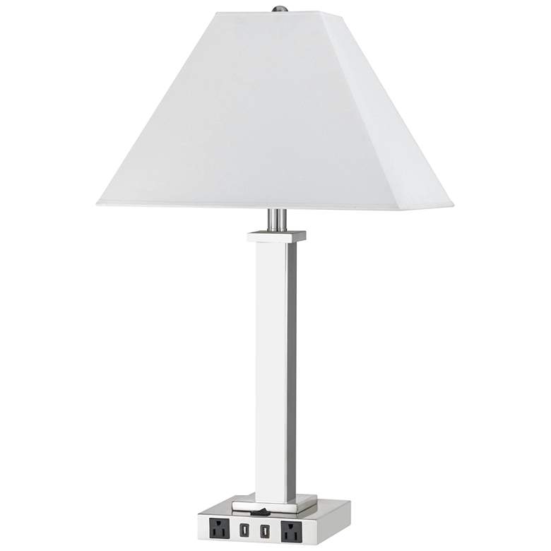 Image 2 Maxim Single Light Brushed Steel USB Nightstand Table Lamp