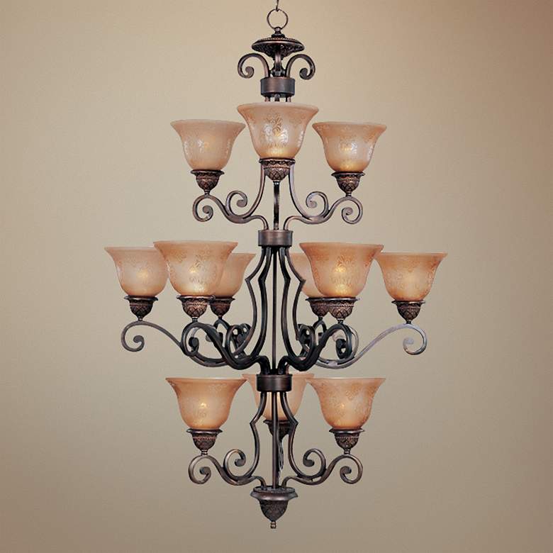 Image 1 Maxim Symphony 30 inch Wide 3-Tier Twelve Light Bronze Scroll Chandelier