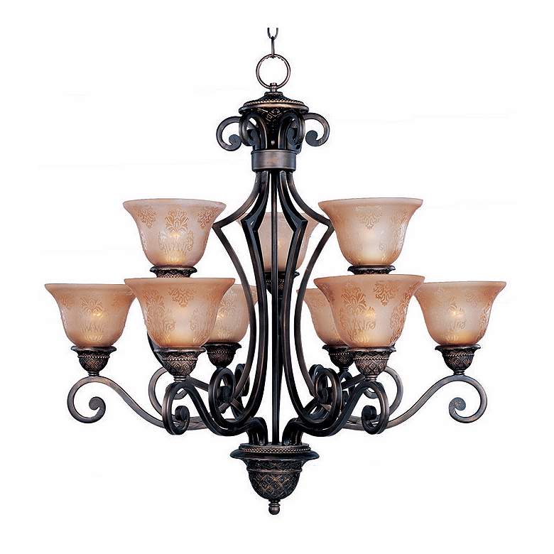 Image 2 Maxim Symphony 32 inch Wide Two-Tier 9-Light Scroll Bronze Chandelier