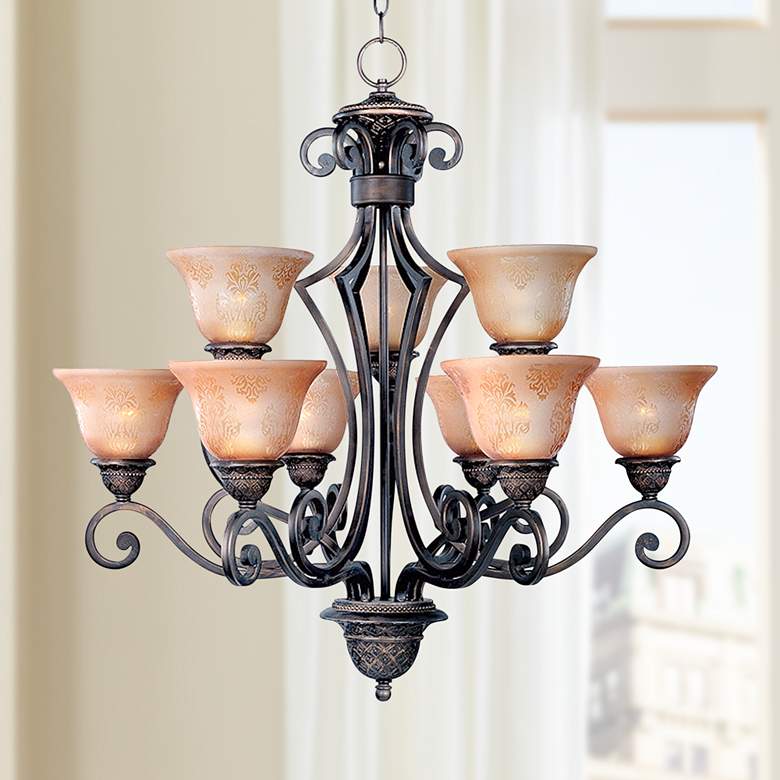 Image 1 Maxim Symphony 32" Wide Two-Tier 9-Light Scroll Bronze Chandelier