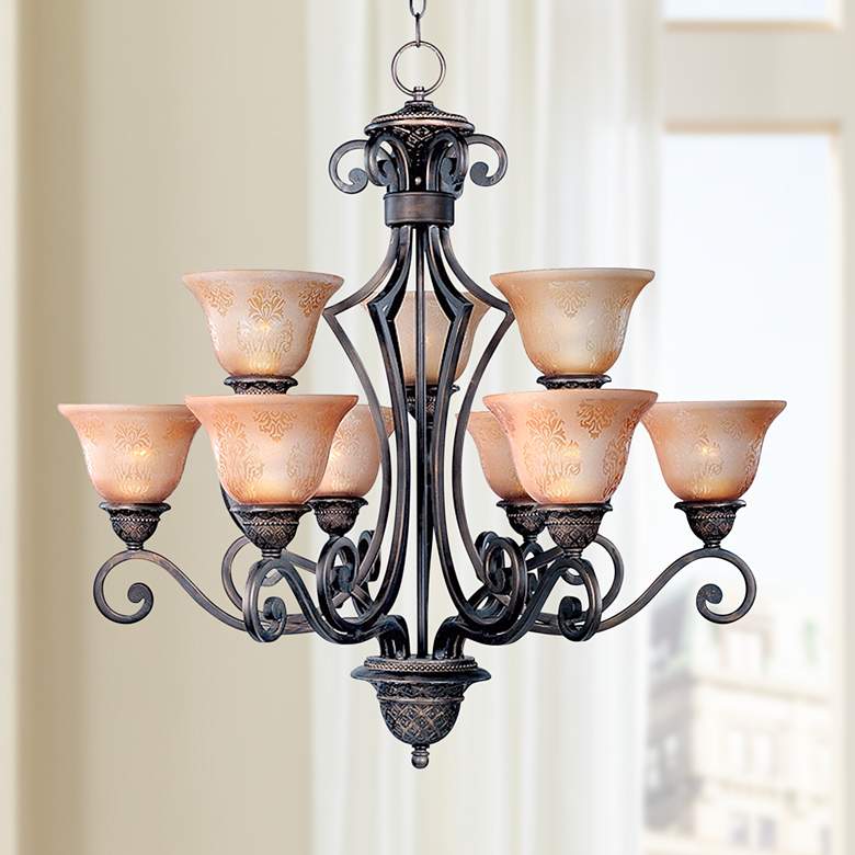 Image 1 Maxim Symphony 32 inch Wide Two-Tier 9-Light Scroll Bronze Chandelier