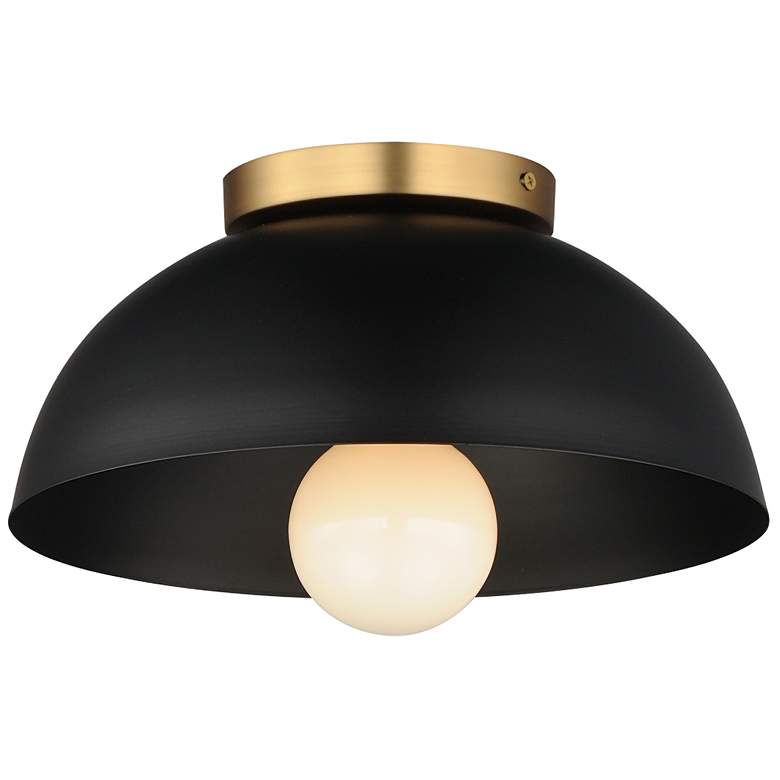 Image 1 Maxim Thelonious 12" Black/Natural Aged Brass Flush Mount