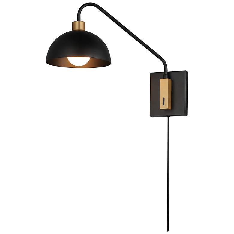 Image 1 Maxim Thelonious 15" High Black/Natural Aged Brass 1-Light Wall Sconce